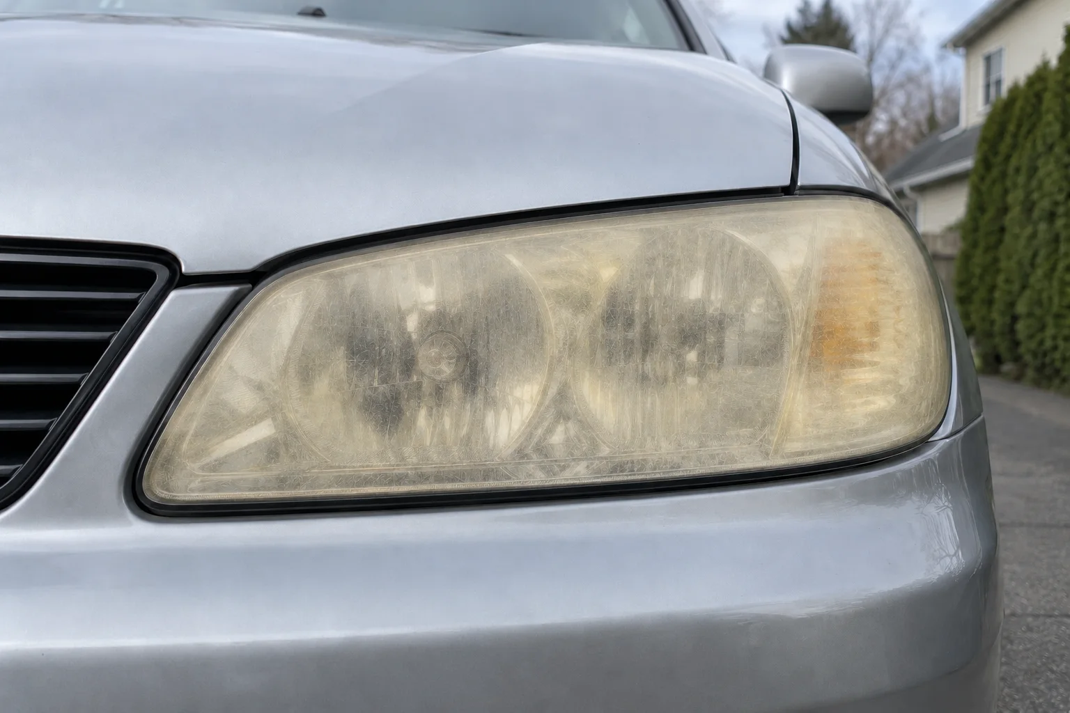 The same daily driver headlight with oxidation — generated illustration